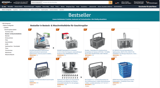 OLLEIRA auf Platz 1 in der Bestseller-Kategorie Besteck- & Waschmittelkörbe für Geschirrspüler auf Amazon