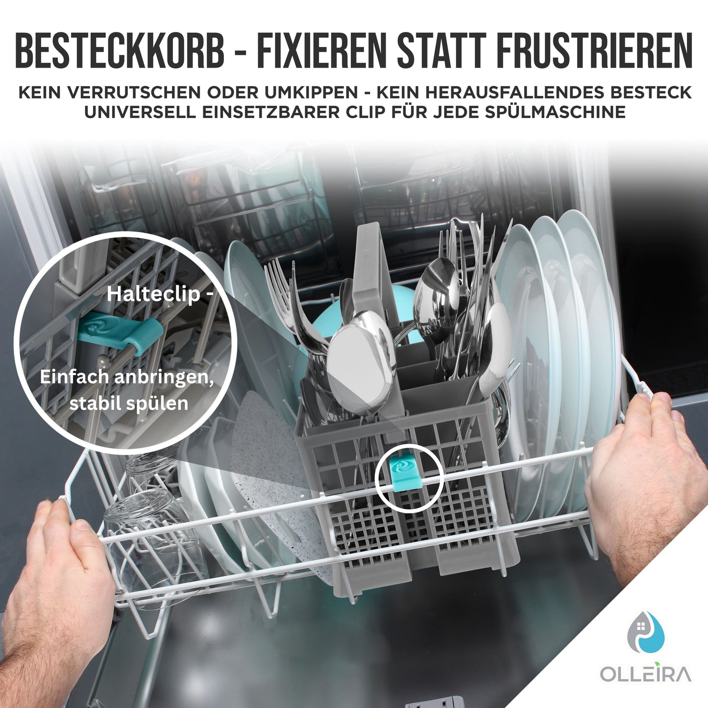 Besteckkorb Spülmaschine universal mit Halteclip – kompatibel mit Geräten von Marken wie Siemens, Bosch, Beko, Neff, Juno, Exquisit und viele mehr
