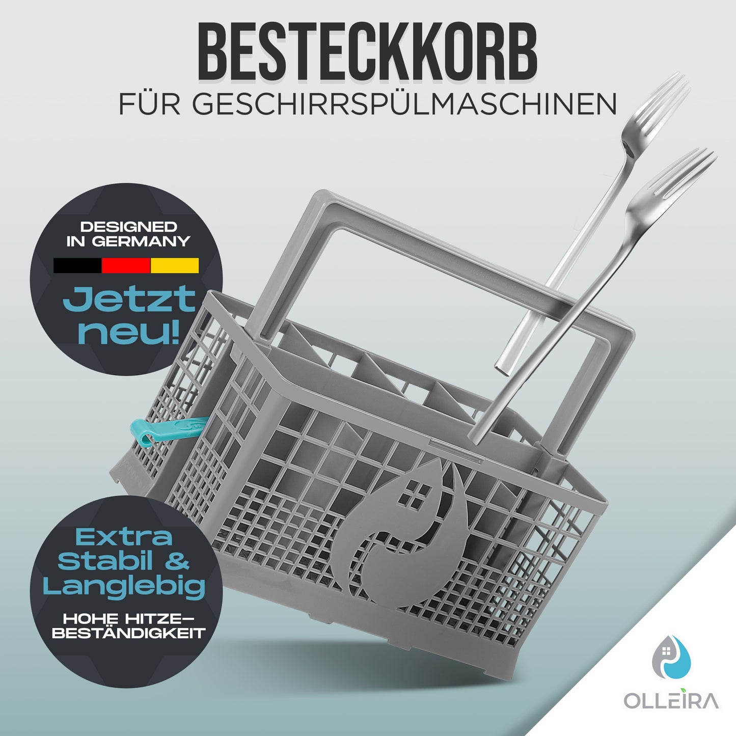 Besteckkorb Spülmaschine universal mit Halteclip – kompatibel mit Geräten von Marken wie Siemens, Bosch, Beko, Neff, Juno, Exquisit und viele mehr