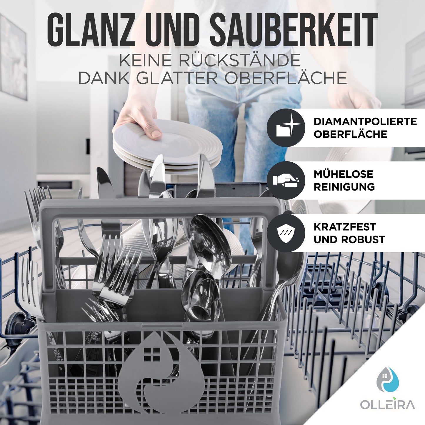 Besteckkorb Spülmaschine universal mit Halteclip – kompatibel mit Geräten von Marken wie Siemens, Bosch, Beko, Neff, Juno, Exquisit und viele mehr