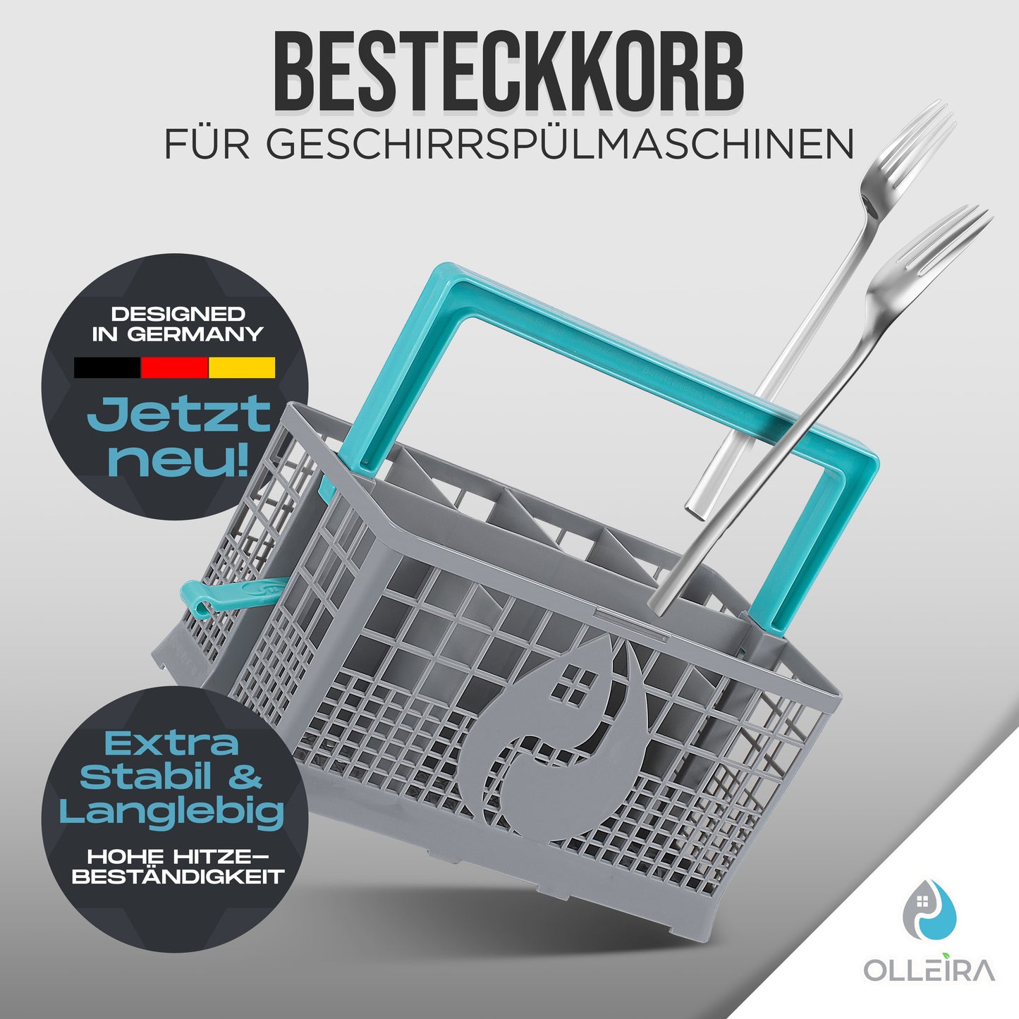 Besteckkorb Spülmaschine universal mit Halteclip – kompatibel mit Geräten von Marken wie Siemens, Bosch, Beko, Neff, Juno, Exquisit und viele mehr