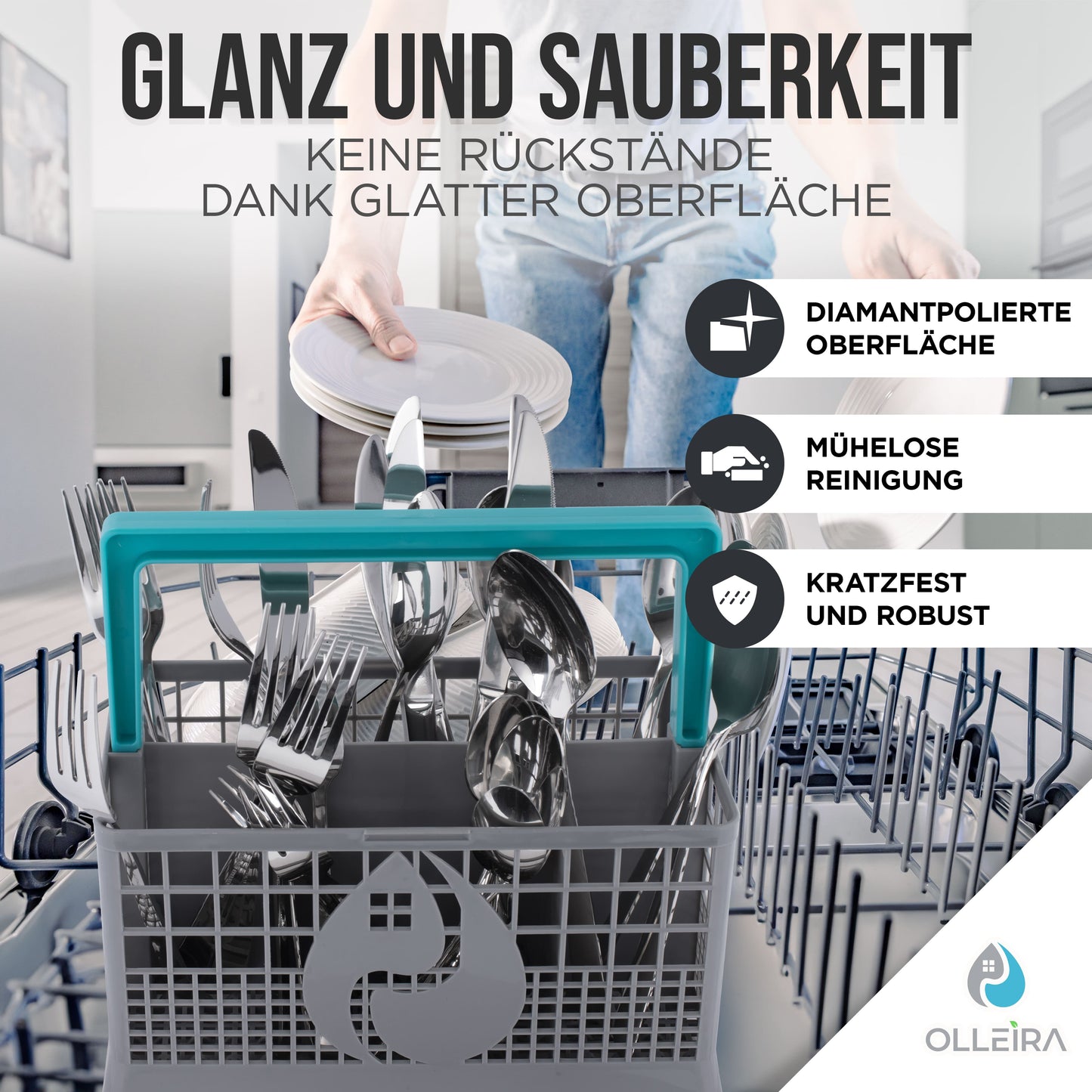 Besteckkorb Spülmaschine universal mit Halteclip – kompatibel mit Geräten von Marken wie Siemens, Bosch, Beko, Neff, Juno, Exquisit und viele mehr