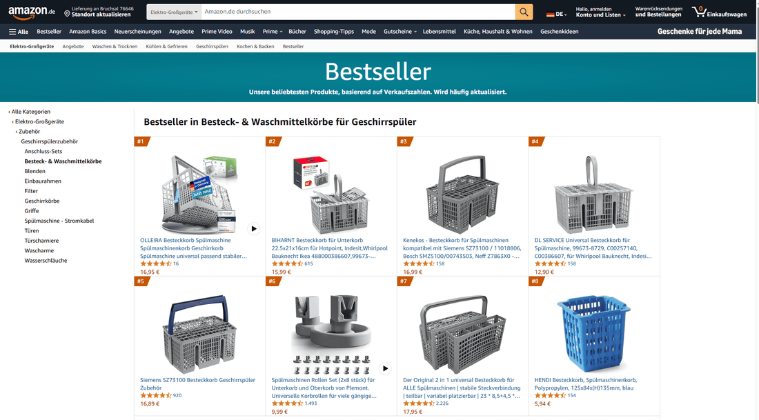 OLLEIRA auf Platz 1 in der Bestseller-Kategorie Besteck- & Waschmittelkörbe für Geschirrspüler auf Amazon