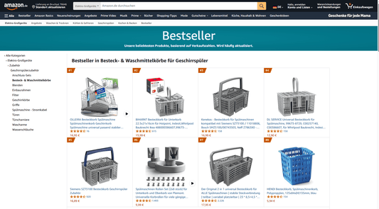 OLLEIRA auf Platz 1 in der Bestseller-Kategorie Besteck- & Waschmittelkörbe für Geschirrspüler auf Amazon