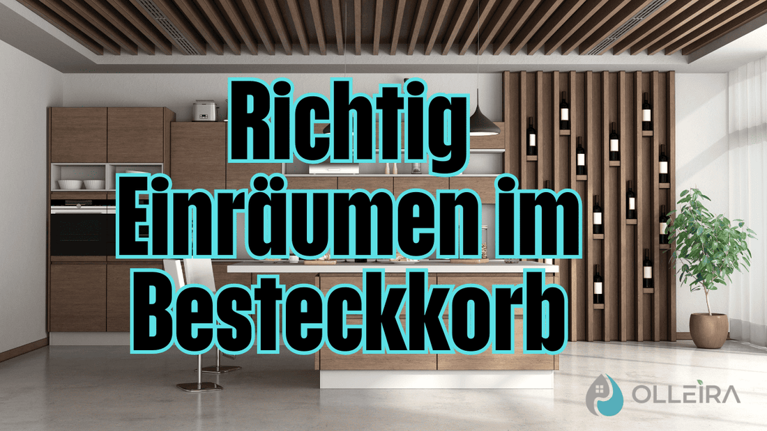 besteckkorb richtig einräumen - Moderne Küche im Hintergrund