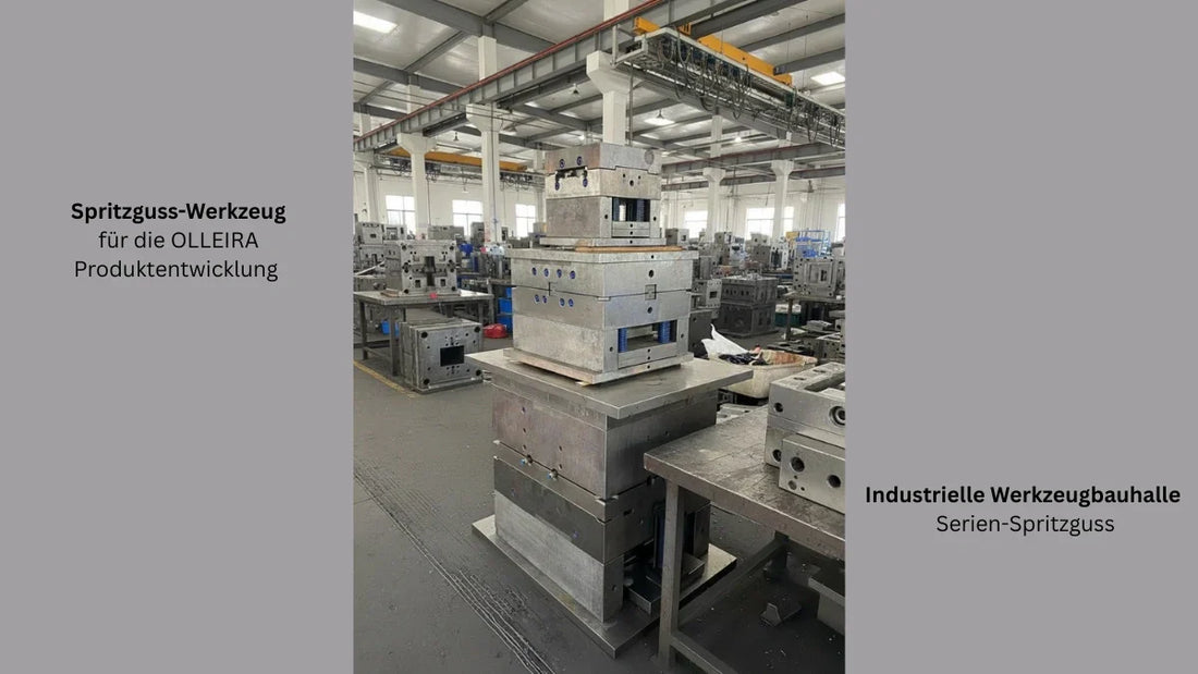 Edelstahl-Spritzgusswerkzeug für den OLLEIRA Besteckkorb in einer industriellen Werkzeugbauhalle