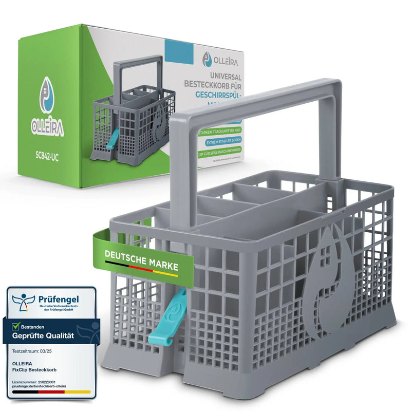 Olleira FixClip Besteckkorb Grau mit Verpackung und Prüfsiegel geprüfte Qualität
