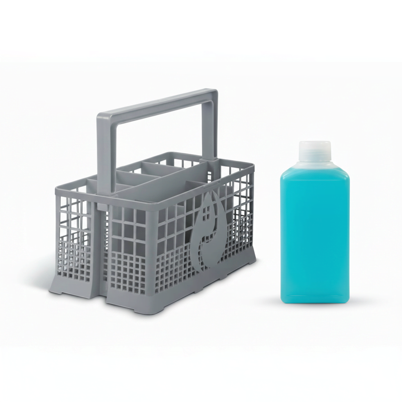 olleira-besteckkorb-spuelmaschine-grau-mit-reiniger-250ml